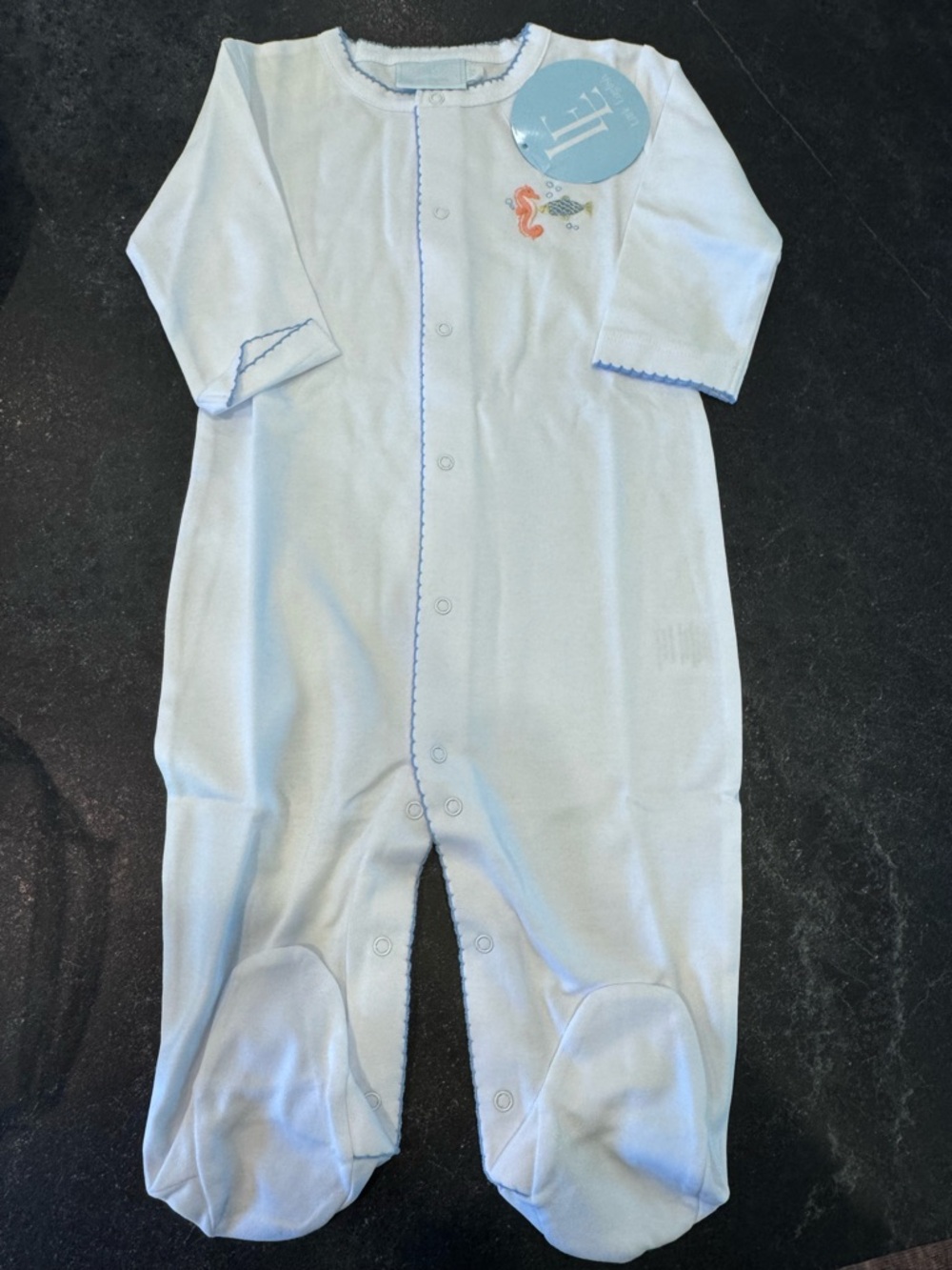 White Footed One-Piece with Embroidered Seahorse and Fish Detail